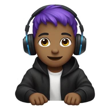 a boy sitting on a bench under a dim light in the park wearing headphones with purple and blue hair and black clothes sticker