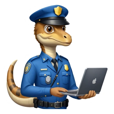 Un velociraptor policía azul con una computadora  sticker