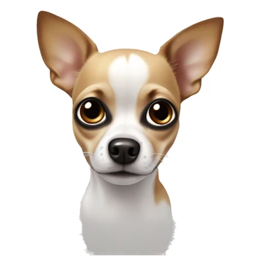 Chihuahua with a white body, black ears, brown splotches can next to his big eyes but a white part down the middle of its head to its nose  sticker