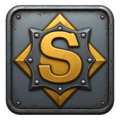 Create a custom emoji badge featuring a stylized, letter “S”. Design the badge in the dark metallic Iron rank style from League of Legends. Use rough metal textures, dark gray tones, and a gritty, heavy look. Add subtle dim glows. Premium, sharp, and readable at small sizes.
 sticker