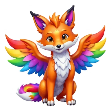 Cartoon Fox dragon hybrid with wings face front full body rainbow colored sticker