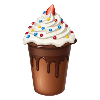 Un vaso plástico cubierto de chocolate que arriba se vea crema batida que por encima se vean fresas y chispas de colores  sticker