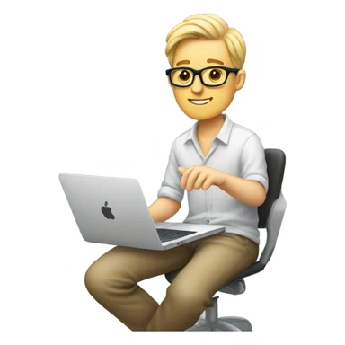 white-skinned male product designer sitting with macbook sticker