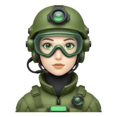 futuristic soldier in green high-tech gear, helmet, mask, and night vision goggles, cool and brutal sticker