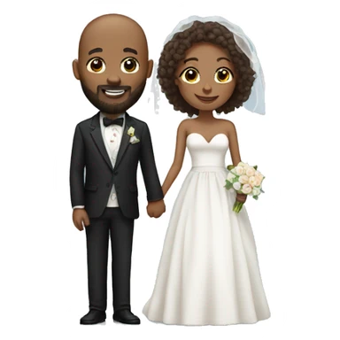 Black bald man with a beard and his wife with long, brown, curly hair on their wedding day sticker