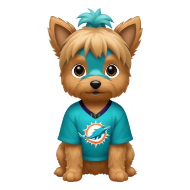 Yorkie in a Miami dolphins jersey sticker