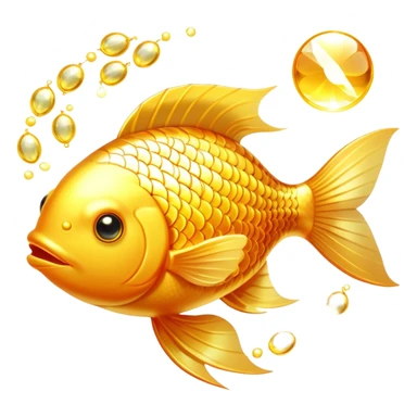 Bright golden fish with radiant glowing scales alongside a shining golden omega-3 capsule. Both elements emitting strong beams of light and sparkles, surrounding them with a brilliant aura. The scene is filled with luminous particles and light rays creating a magical, bright effect. sticker