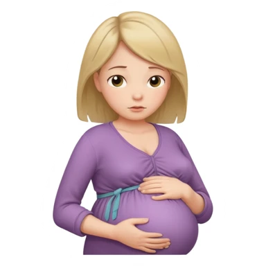 pregnant woman with neatly tied hair looking tired touching her big belly softly and breath slowly sticker