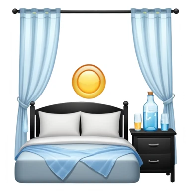 sunlight through curtains, GoCLN bottle and water glass on bedside table sticker