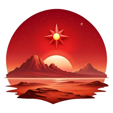 Bright red star rising over Mars horizon, dawn breaking sticker