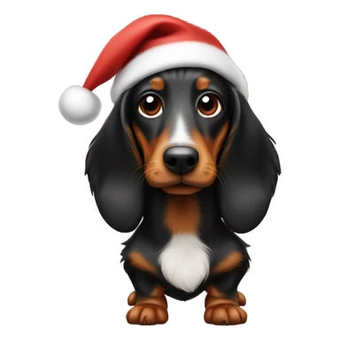 Black and brown long haired wiener dog with Santa hat on sticker