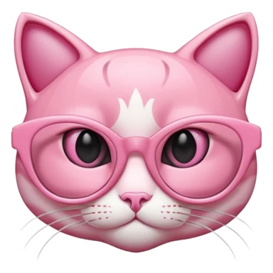 A 3D cartoon rose-pink cat-eye shaped spectacle, glossy curved frame, soft reflections, isolated on plain background. only glasses. sticker