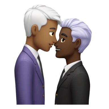 Two men kissing, one of the white with lavender hair and the other person is black with black hair sticker