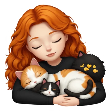 short hair Ginger Girl sleeping with a black and a white bigger cat  sticker