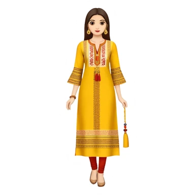 Long yellow kurti with block prints and tassels sticker