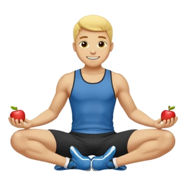 Man doing working out, doing sit-ups in athletic clothes, apple style emoji, yellow skin sticker