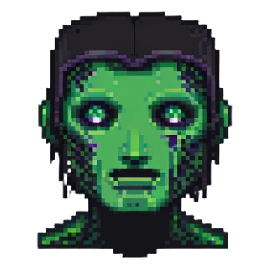 half Minecraft Creeper head merged with half Enderman head, pixel art style sticker