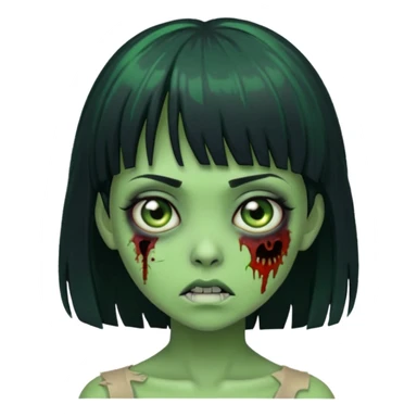 girl zombie with green skin with black hair long with bangs sticker