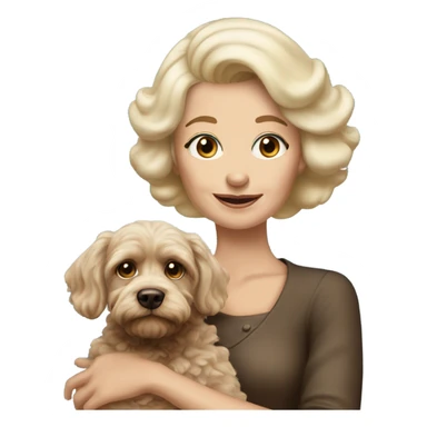 blue eyed old blonde lady with dark brown Cockapoo puppy dog sticker