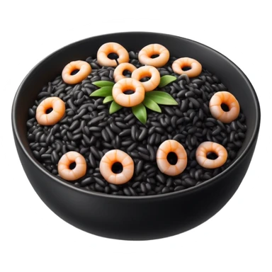 cinematic-realistic-black-risotto-dish-emoji,-showcasing-small squid pieces-rendered-with-bold-textures-and-dynamic,-dramatic-lighting. sticker