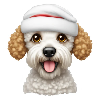 White toy poodle wearing Santa hat sticker