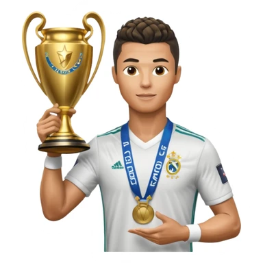 Cristiano Ronaldo holfing the champions league with noodle hair a bit longer noodle hair with a bit of blonde highlights and tge hair xoming down a bit just a bit of blonde not completely sticker