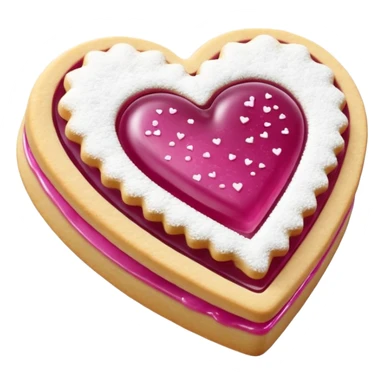 Realistic shortbread cookie in the shape of a heart with light margenta jelly middle filling and sprinkled powder sugar on top. sticker