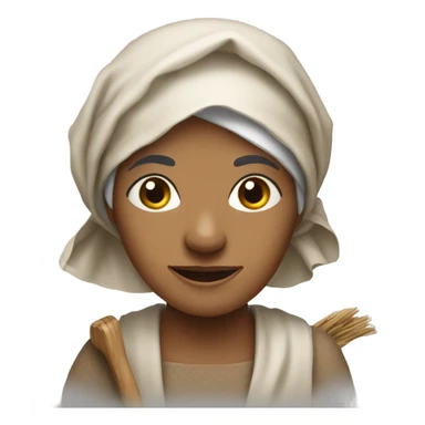 "An older woman with a weathered face, dark eyes, and a strong, no-nonsense expression. She wears a headscarf, a plain blouse, and carries a basket or a hoe in a rural setting." sticker