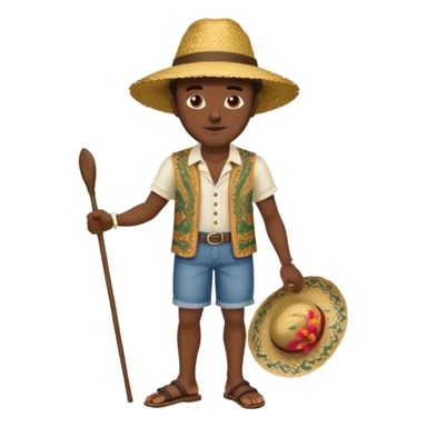 Gars Créole réunionnais ti jean chapeau paille savate  au pieds  sticker