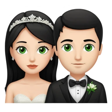 bride and groom, bride has black hair and brown eyes, brunette groom has green eyes sticker