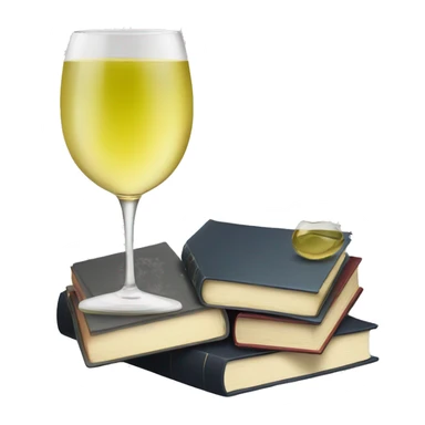 a glass of white wine and a stack of books sticker