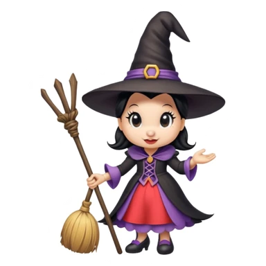
Minnie mouse as a witch (hat + broom)  cartoon -style/cute and transparent for a sticker sticker