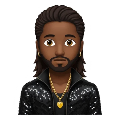 Omarion with long dark brown hair, black sequin outfit sticker