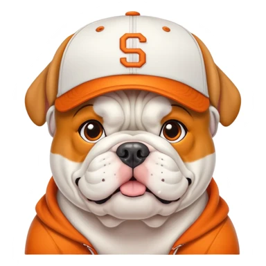 white BULLDOG with with orange baseball hat sticker