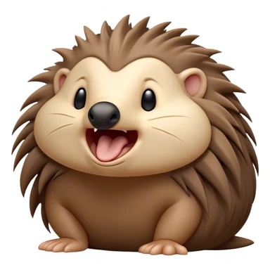 Cinematic Cute Yawning Echidna Portrait Emoji, Head tilted slightly with a dramatic, wide-open yawn, showcasing a soft, downy spiky fur with a slightly drooping snout and small, drowsy eyes, Simplified yet irresistibly adorable features, highly detailed, glowing with a soft, cozy glow, high shine, relaxed yet expressive, stylized with a touch of prickly whimsy, bright and endearing, soft glowing outline, capturing the essence of a sleepy yet affectionate echidna, so drowsy it feels like it could curl up out of the screen for a nap! sticker