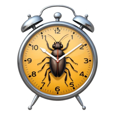 confused clock with a bug crawling on it, representing a timezone bug emoji sticker