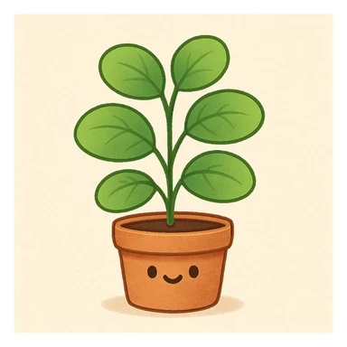 a cute leafy plant with rounded leaves in a small pot, general style sticker