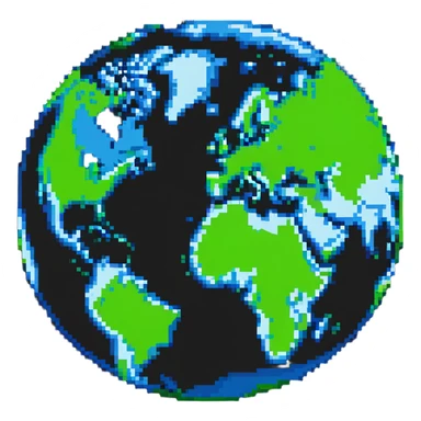 A pixelated world globe showing blue oceans and green continents sticker