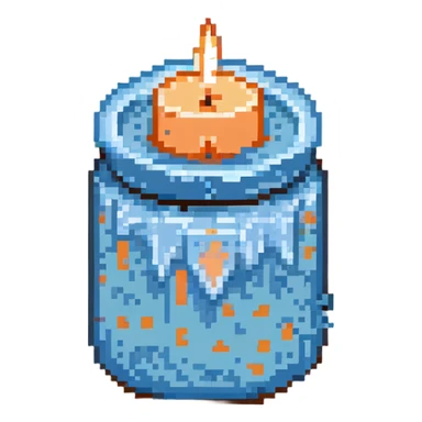 aesthetic sky blue scented candle, simple and cute pixel art sticker