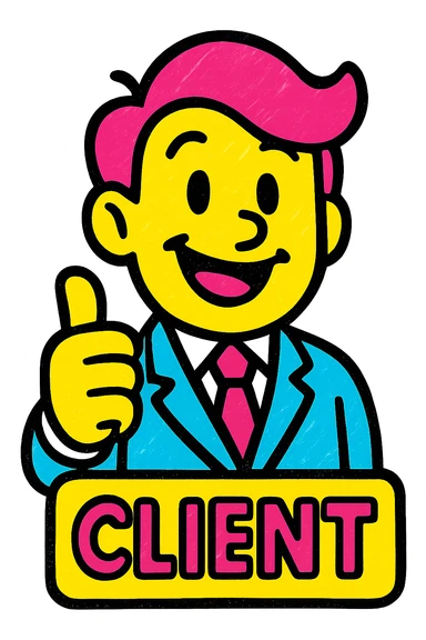 happy client giving a thumbs up, cheerful and bright, pop colors style sticker