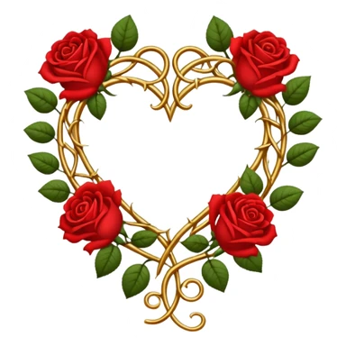 heart shape gold vine with red roses border sticker
