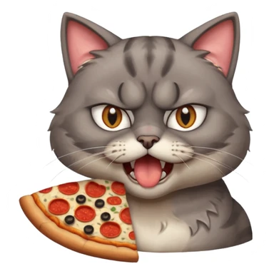 super angry cat eating pizza, portrait, bust up sticker