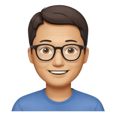 안경을 낀 40대 표준 체격의 한국인 남성, 머리가 아주 짧음, 활짝 웃고 있음 sticker