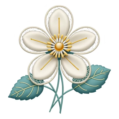 needle and thread forming a lace flower sticker