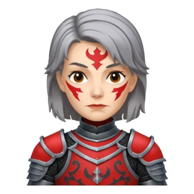 Elderly Tattooed Knights female, with medium hair, red and black armour sticker
