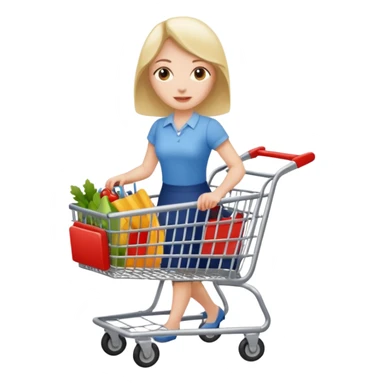 A woman pushing a shopping cart sticker