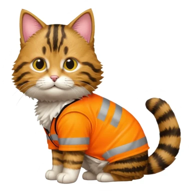 tabby cat standing in orange hi-vis clothing facing right sticker