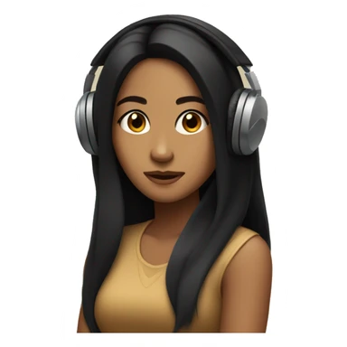 tan girl with long black hair listening to music sticker