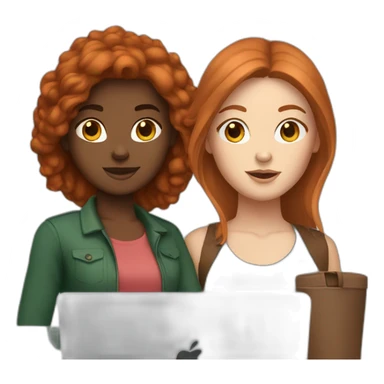 two white girls with brown and red hair with a MacBook sticker