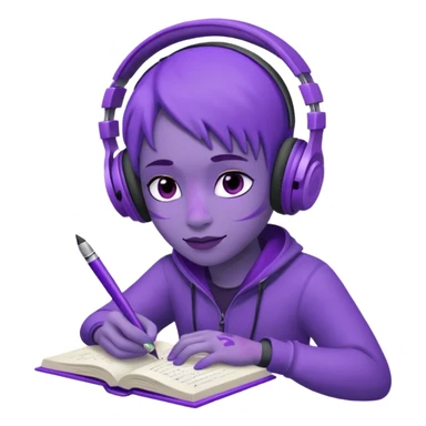 purple open written in journal with purple headphones on top sticker